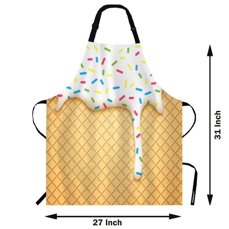 WONDERTIFY Ice Cream Apron,Cartoon Ice Cream Cone with Dripping White Glaze and Wafer Texture Bib Apron with Adjustable Neck for Men Women,Suitable for Home Kitchen Cooking Waitress Chef Grill Apron - Image 3